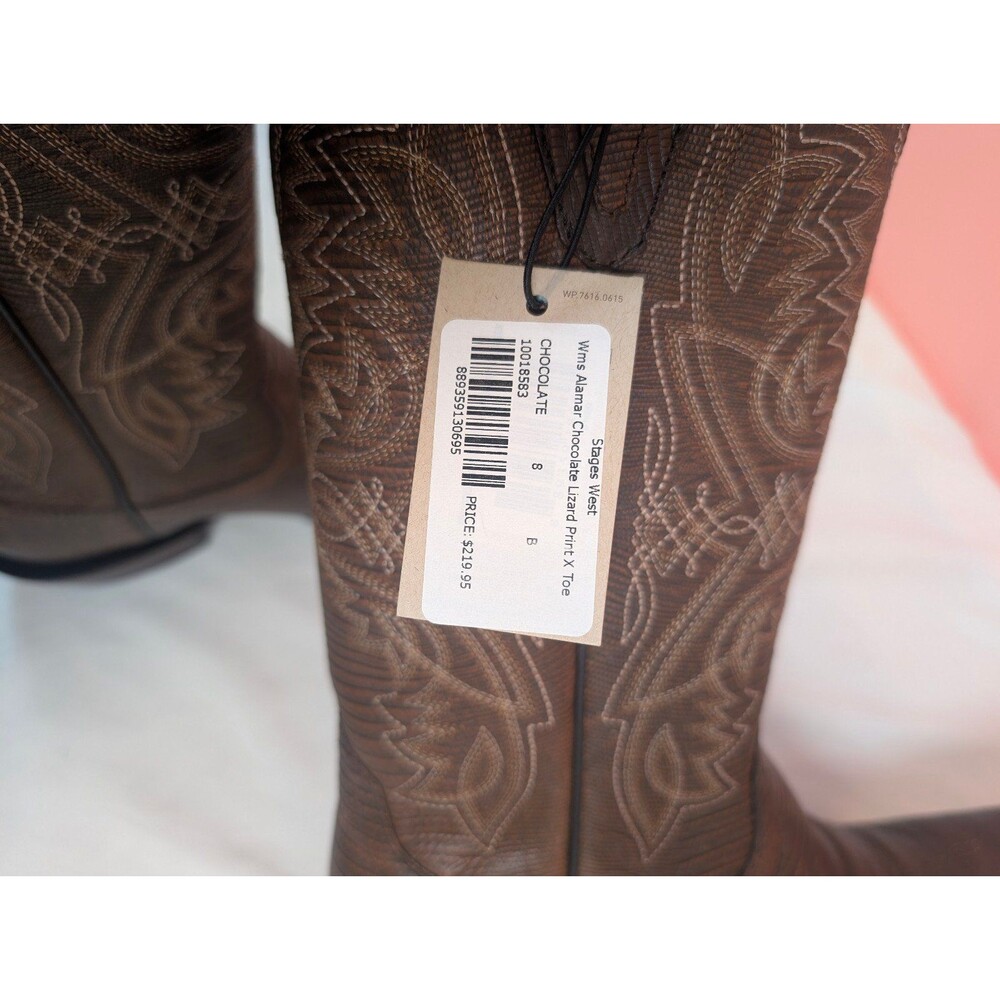 Women's Ariat Alamar Lizard Print X Toe Western Boots Brown Size 8 New - Picture 8 of 8